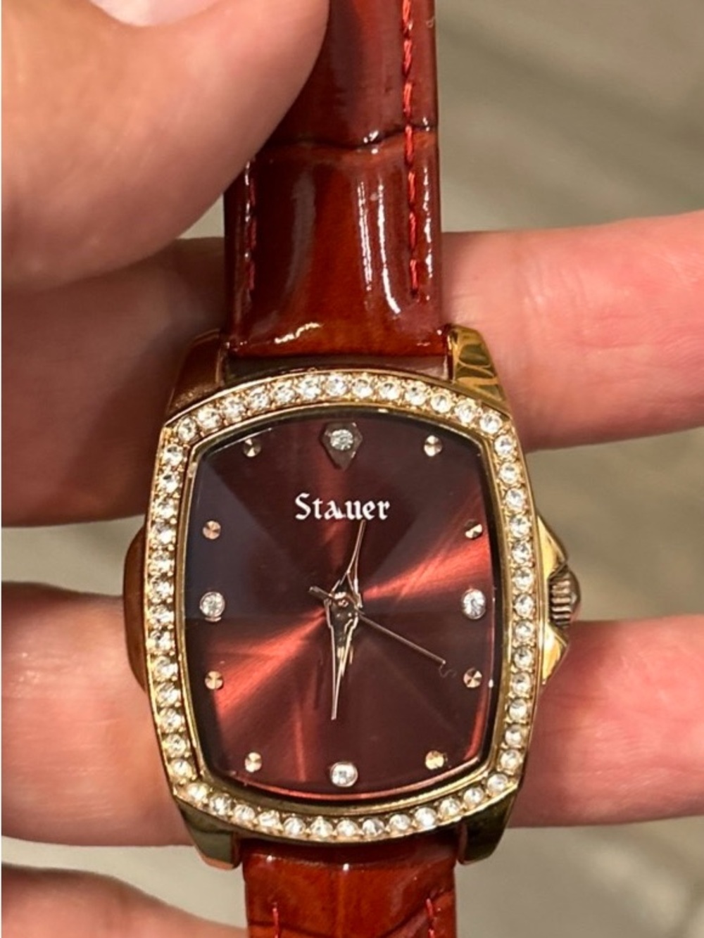 Stauer Women's Burgundy Sunray Dial Crystal-Accent Gold-Tone Watch 51464 Analog